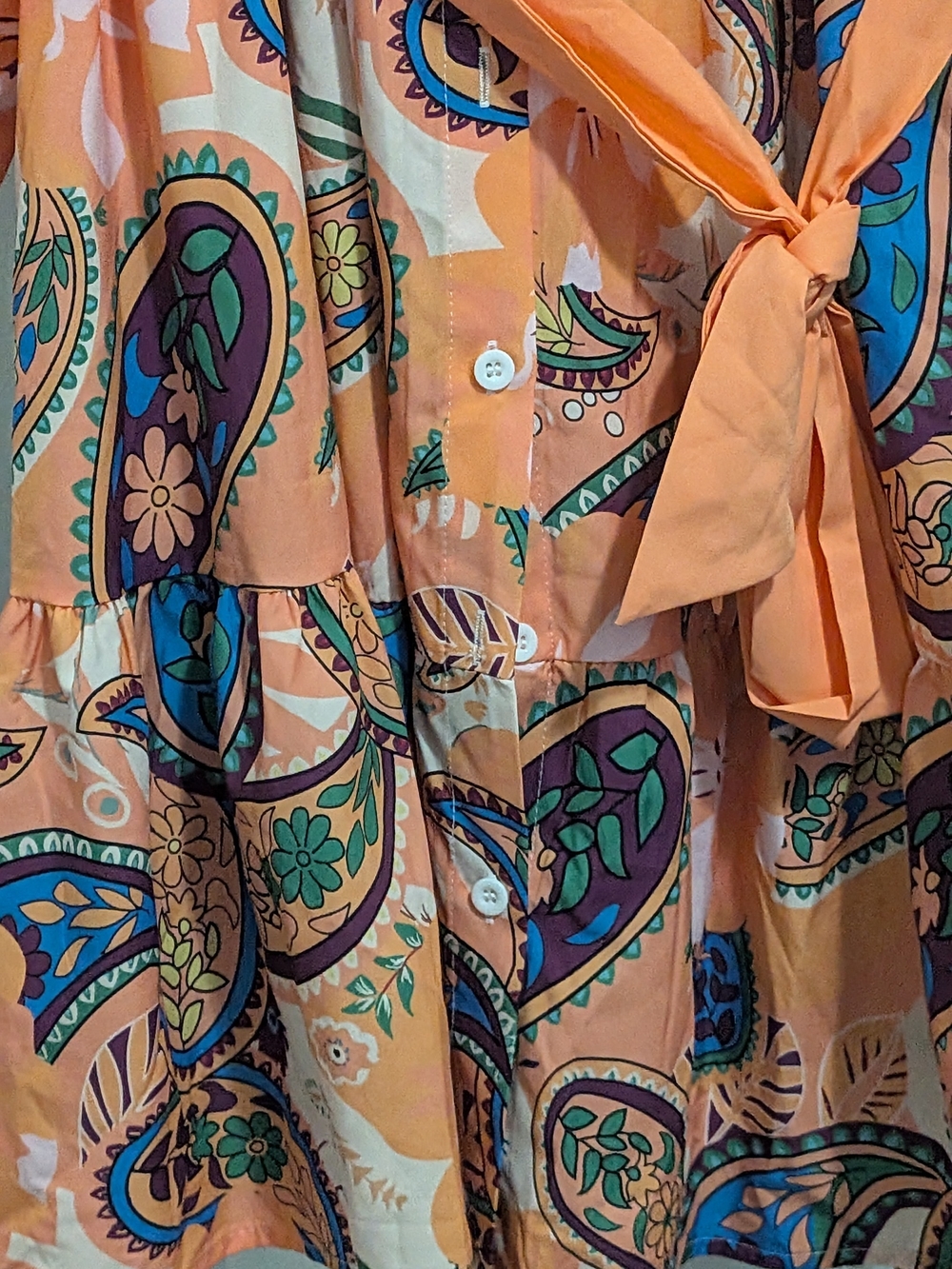 SHEIN Peach Paisley Print Midi Dress with Tie